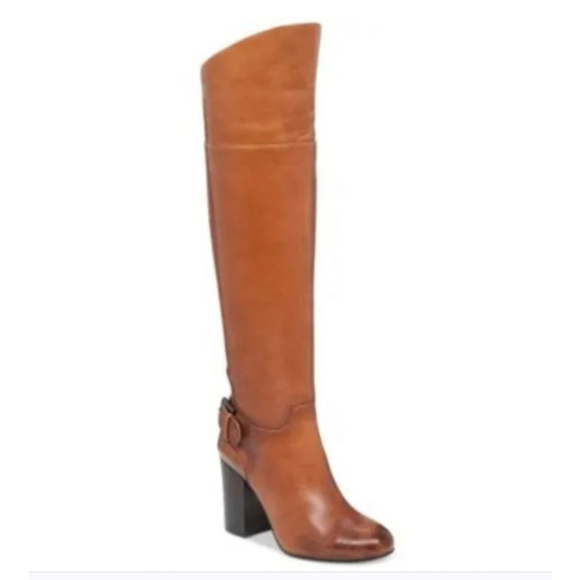 Women's Vince Camuto Sidney Cognac Leather Over The Knee High Boots Size 6 - Picture 1 of 16